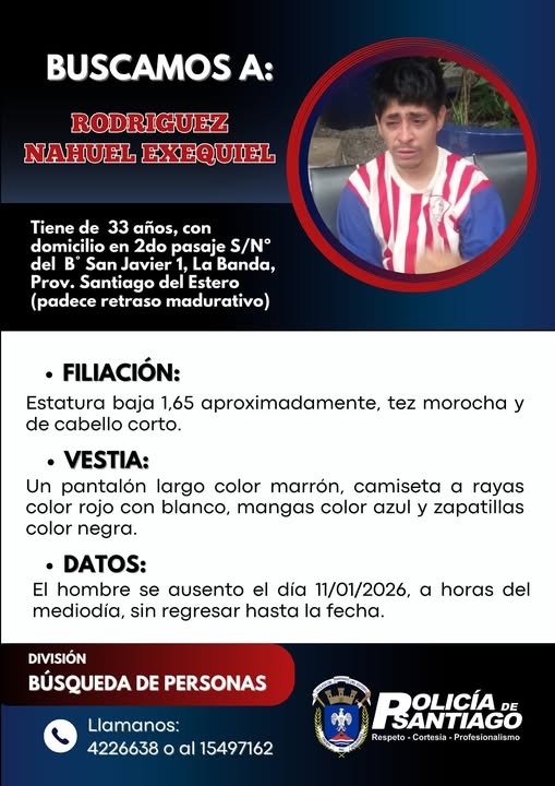 Buscan a Nahuel Rodríguez, hombre de 33 años desaparecido desde el 11 de enero